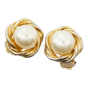 Pre-owned CHANEL Brass Small Leather Goods Pearl Earrings
