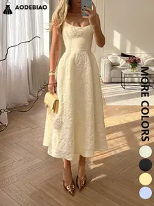 Women's Solid Color Cami Dress, Elegant Sleeveless Dress for Party Wedding Guest, Ladies Summer Clothes  tea length dress