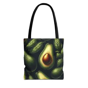 Women's Avocado Pattern Tote Bag - Green Fruit Illustration, Botanical Leaves