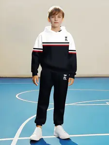 Boys' Fashionable 3D Printed Casual Athletic Pullover Sweatshirt Set, Long Sleeve Autumn Winter, Durable Wear for Kids Aged 5+