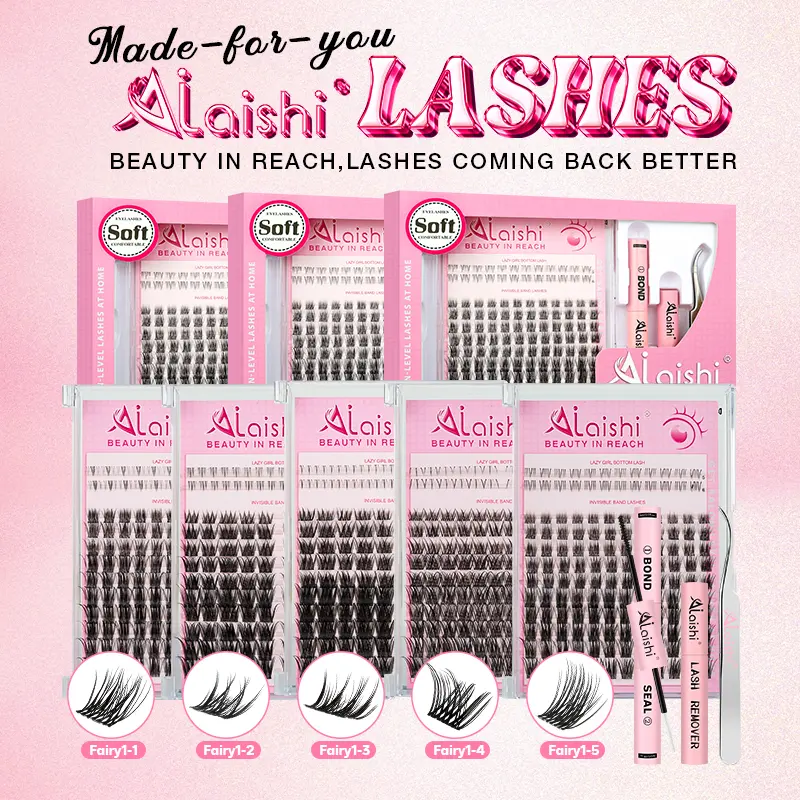 【Live Exclusive 】AILAISHI Manga Eyelash Cluster False Eyelash DIY eyelash extension luxury set and cluster eyelashes 9-16mm with adhesive and remover - ultra-thin transparent tape, beginner false eyelash extension set, daily cosmetics
