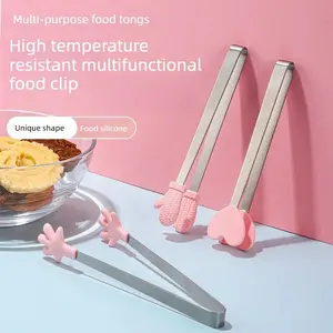 3PCS Cute silicone mini hand clips, mini potato chip clips, stainless steel ice cube clips, sugar cube snack clips – a hands-free snack gadget!