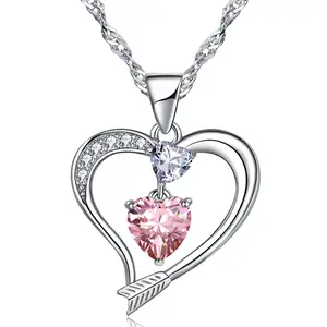 EMMA MANOR EM 14k White Gold Plated 5A Heart Shape Cubic Zirconia Arrow Love Women Pendant Necklace for Adults High-Quality Materials Elegant Gift Idea