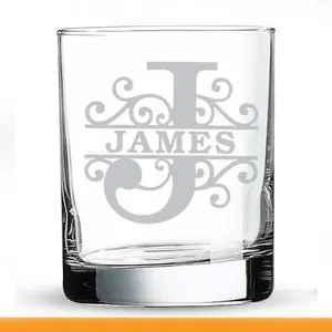 Personalized Monogram Scotch Glasses 11 oz Set Of 4 , Or Single Glass with Free Coasters