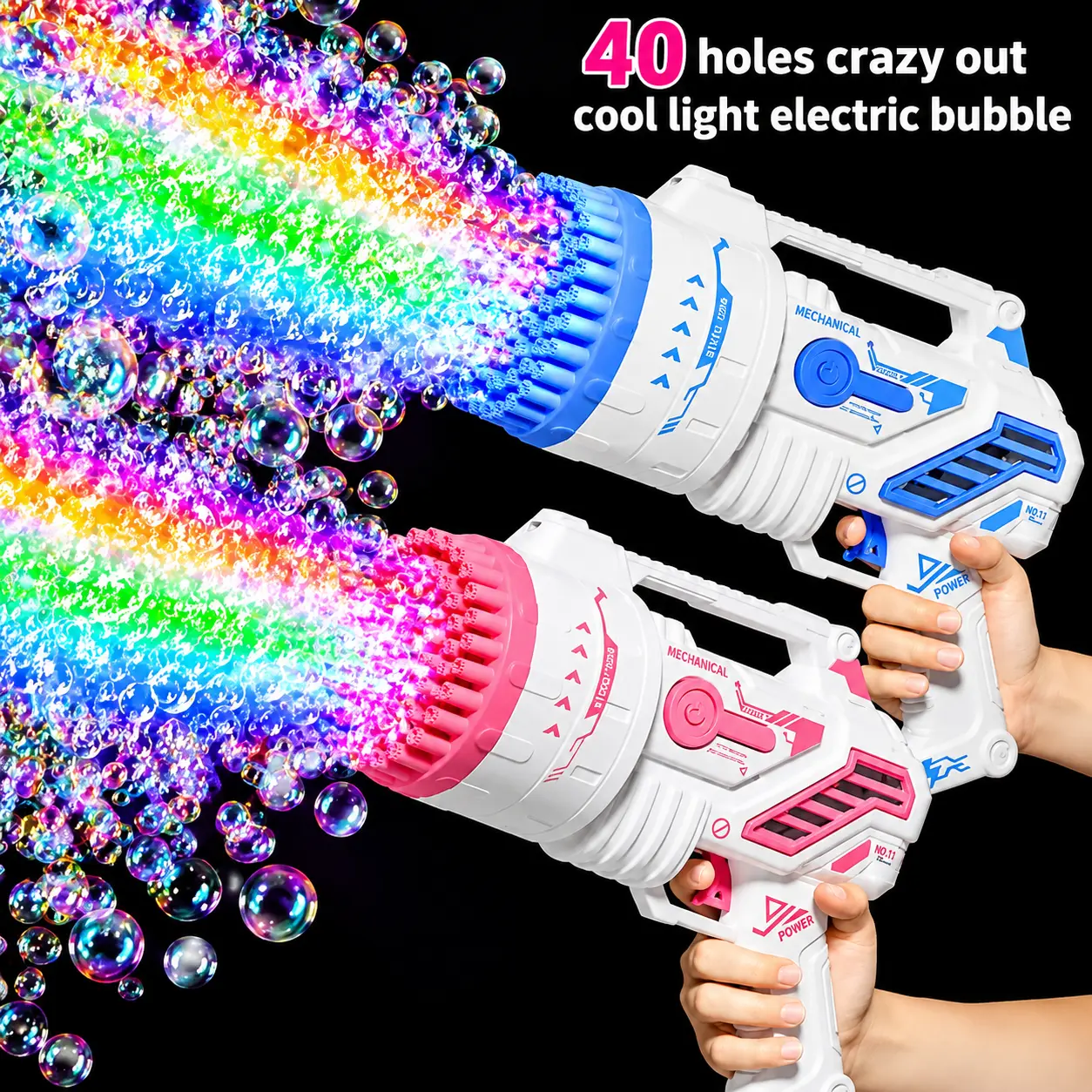 Handheld Multifunction Bubble Maker - 40 -Hole Bubble Gun with LED Lights, Batteries-Powered Kids Toys, Cool Gifts for Outdoor Parties, Beaches