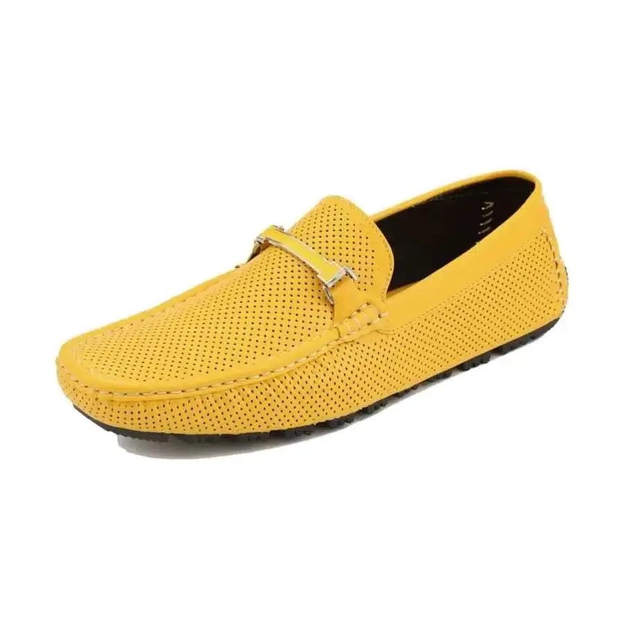 Men's Yellow perforated Smooth Driving Loafers Shoes (S0227)
