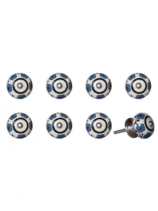 HomeRoots 544436 Blue & White Ceramic & Metal Drawer Pull Knobs - Set of 8