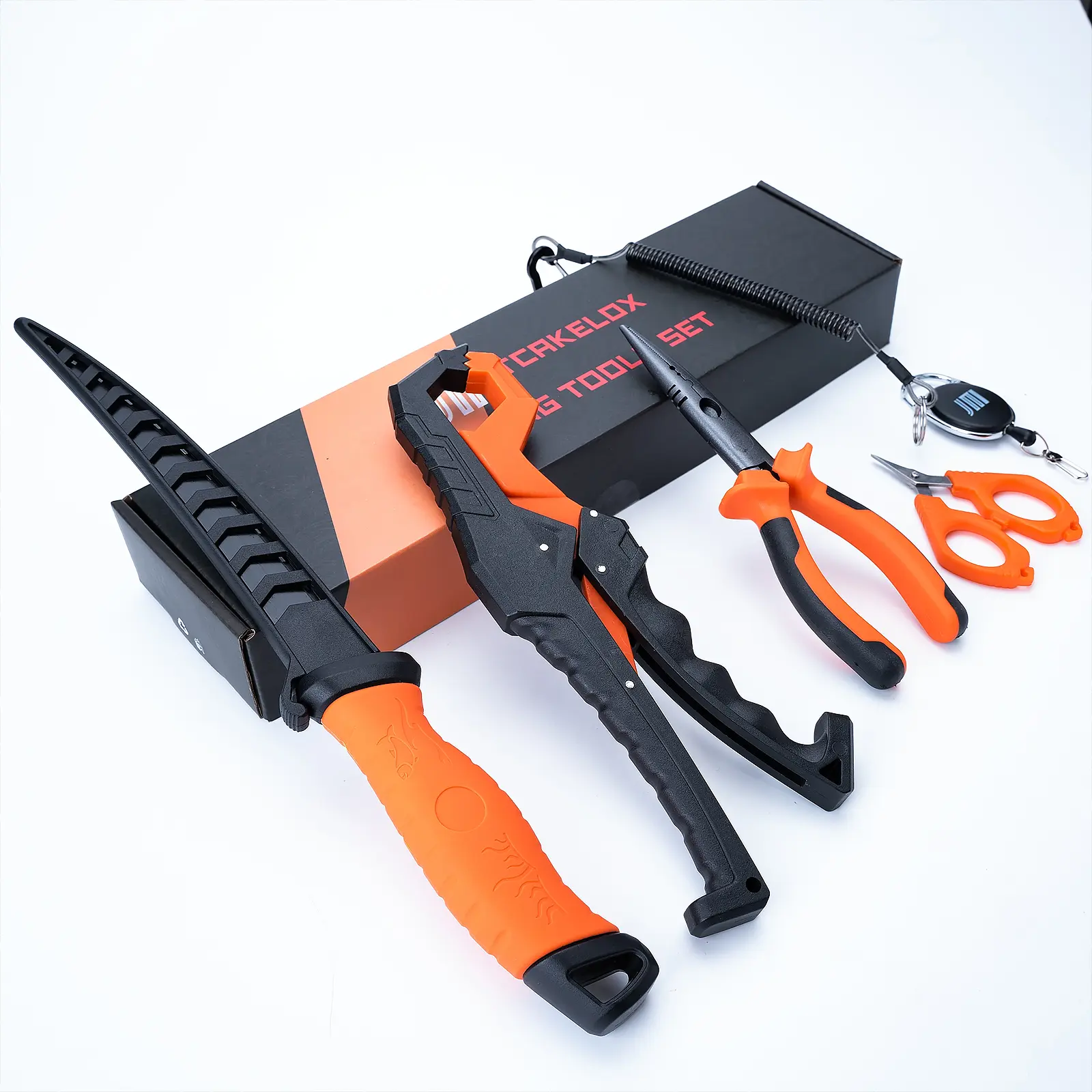 Tcakelox 6pc Fishing Tool Kit - Safe Resistant Fishing Pliers with Lanyard, Fillet Knife, Floating Fish LipFishing Braid,Scissors Gripper, Tool Retractor, Fishing Gifts for Men