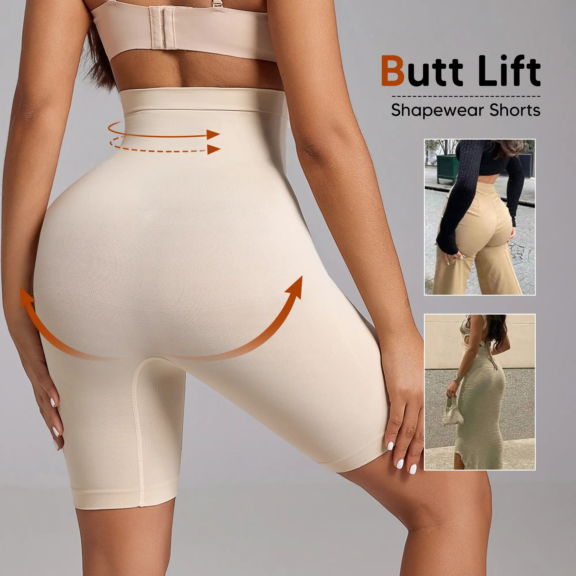 Suprenx Women's High-Waisted Knitting Shapewear, Seamless Tummy Control Boy Shorts with Butt Lift, Anti-Chafing for Wedding Guest Dress