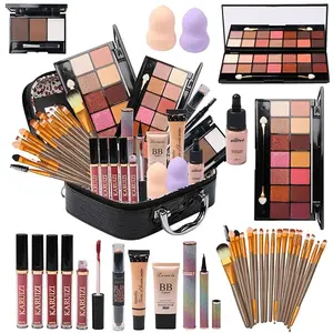 All in One Makeup Kit for Makeup storage bag 2X14 Colors Eyeshadow Palette Liquid Foundation Eyeliner Pencils Contouring Stick Lip Gloss 20Pcs Makeup