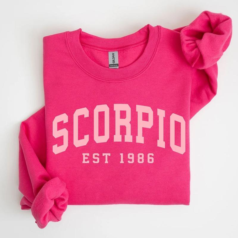 (Leave A Note or DM our Shop) Custom Year, Custom Zodiac Sweatshirt – Pink Color, Est Your Year Astrology Pullover, Cute Horoscope Energy Gift, Unisex Crewneck Sweatshirt, Birthday Zodiac Sign Outfit 2025