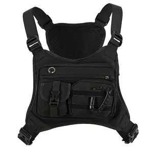 Yianyu Black Tactical Chest Bag, suitable for men and women - adjustable shoulder strap, multiple pockets, durable zipper storage, suitable for running, hiking, sports and workouts,
