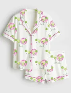Women’s Margs and Matrimony Satin Short-Sleeve Pajama Set - Bachelorette Party Nightwear, Loungewear for Couples