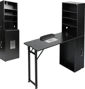 Professional Portable & Foldable Nail Desk with Dust Collector Wall Mount Manicure Table with Storage Nail Cabinet with Hand Rest，Black
