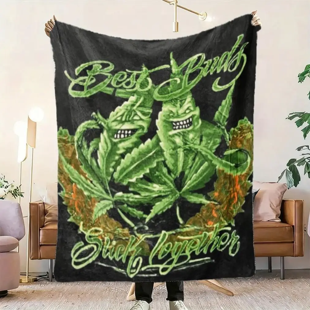 Cozy Flannel Throw Blanket with Cannabis Leaf Design Soft Warm All Seasons for Home Camping Bed Unique Weed Pattern Grown-Ups Essential Home Outdoor Use