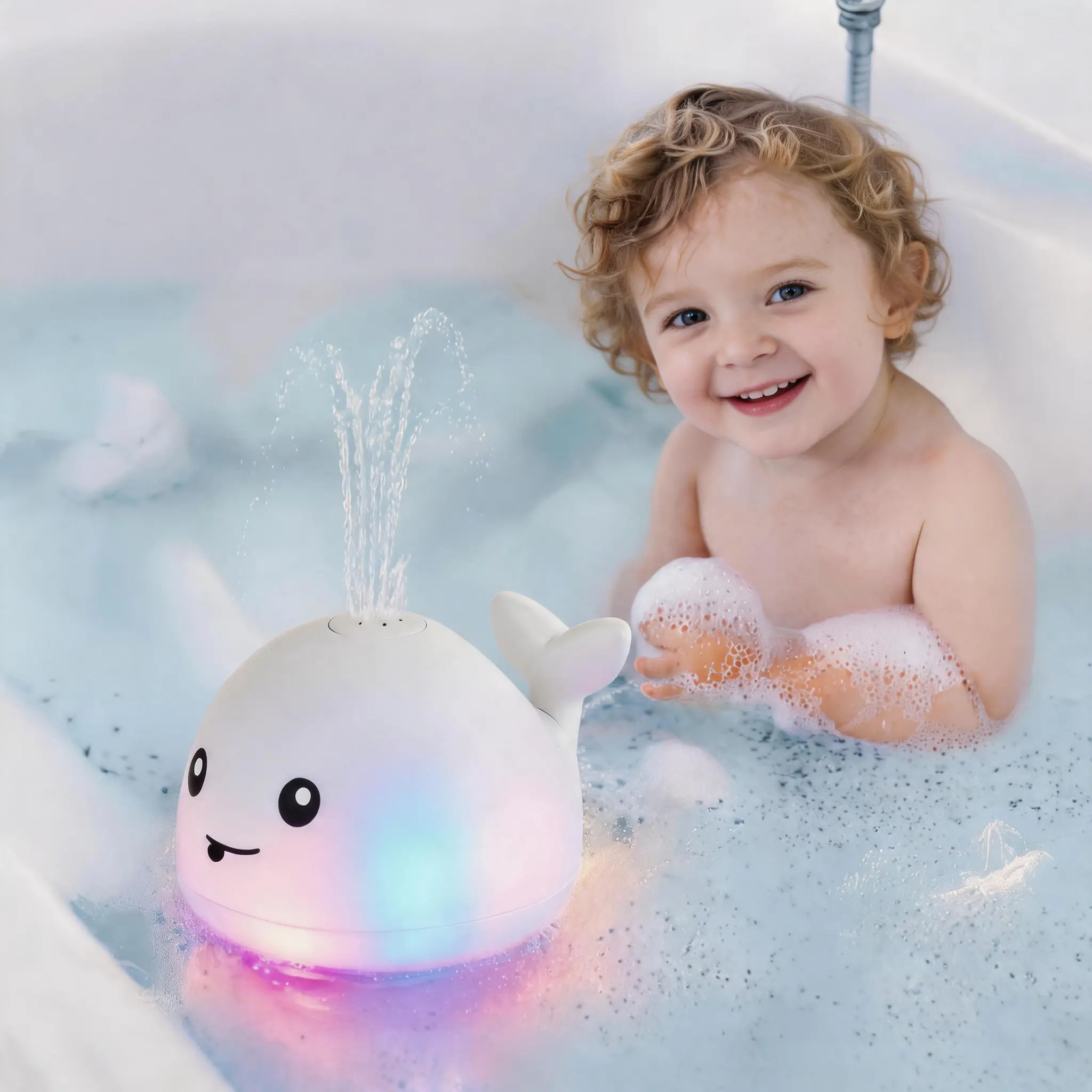 Unisex Cute Whale Induction Light-Up Squirter Toy, Baby-Grade Safe Material for 0-3 Years Infants, Pool-Bath Summer Classic Novelty Stress Relief Toy
