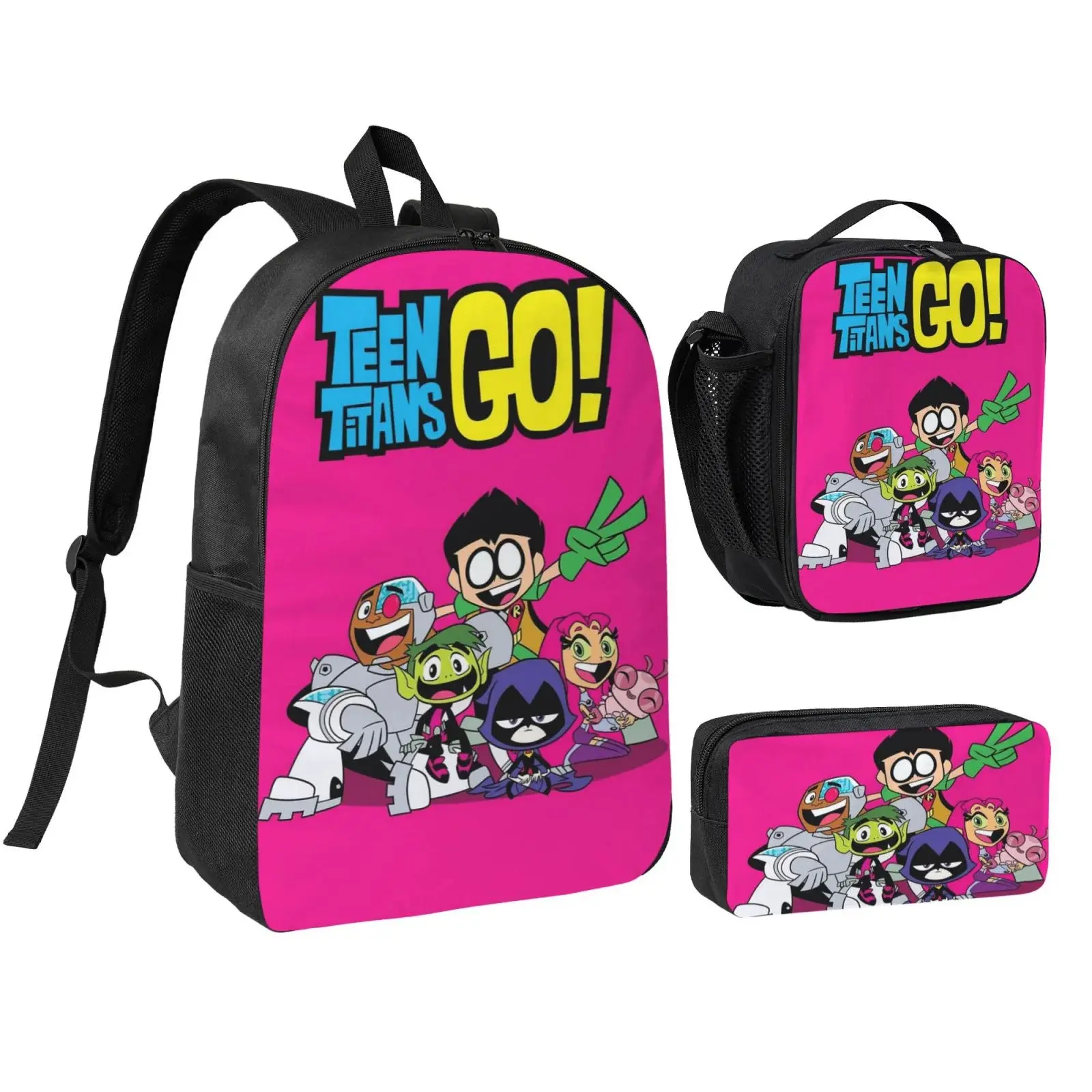 Teen Titans Go!3PCS Backpack Set, Durable 600D Oxford Cloth School Bag Adjustable Breathable Strap,for Kids Teens School Travel Outdoor