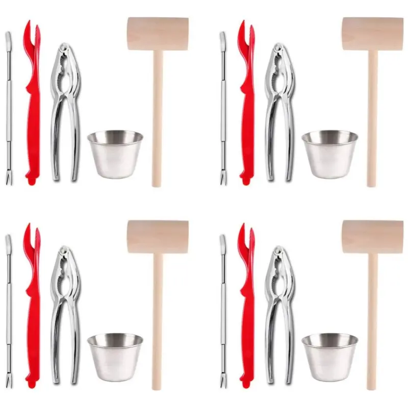 20Piece Seafood Tools Set for 4 People including 4 Lobster Crab Crackers 4 Lobster Shellers 4 Seafood Forks 4 Sauce Cups and 4 Lobster Crab Mallets