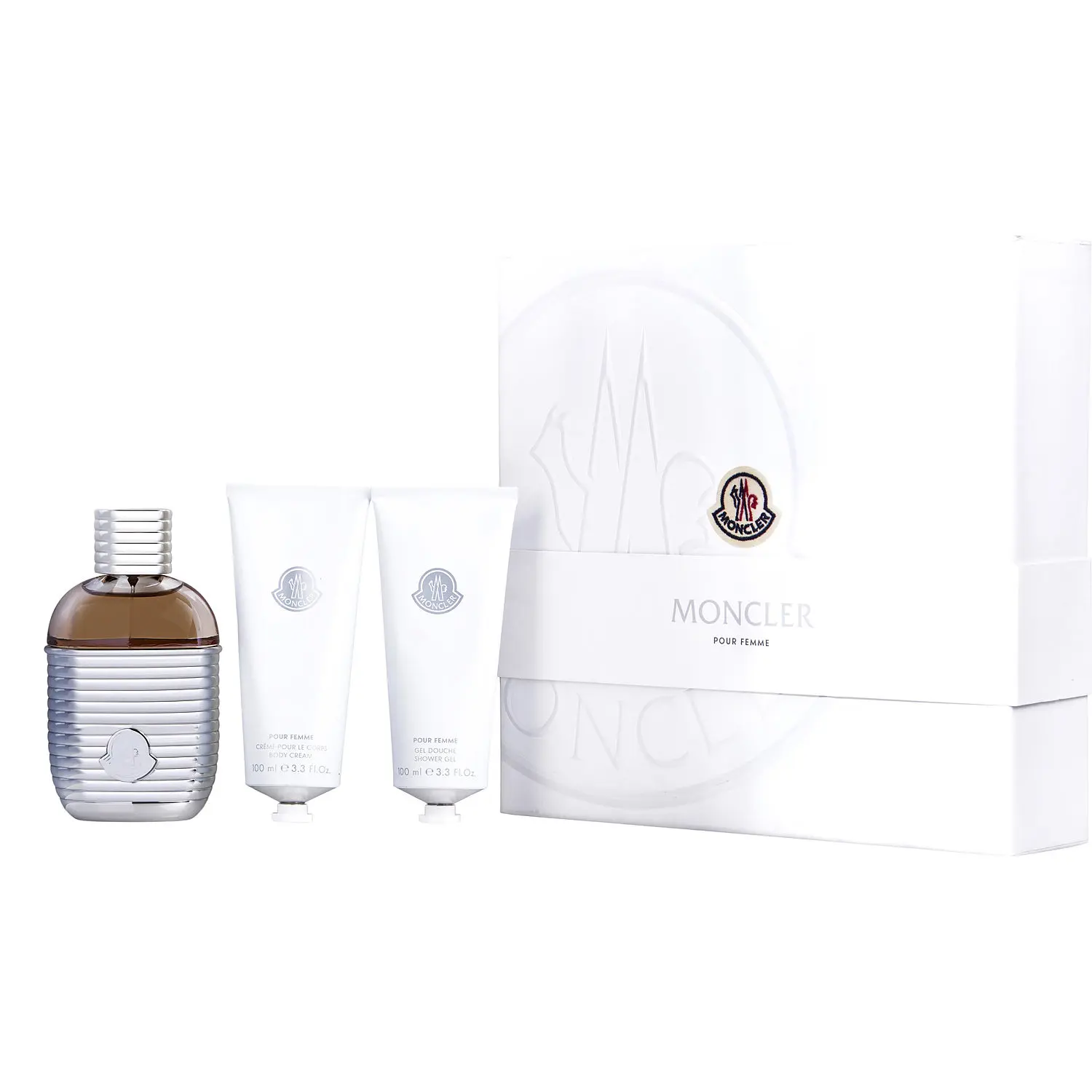 Moncler Pour Femme Set-Eau De Parfum Spray 3.4 Oz & Body Cream 3.4 Oz & Shower Gel 3.4 Oz For Women