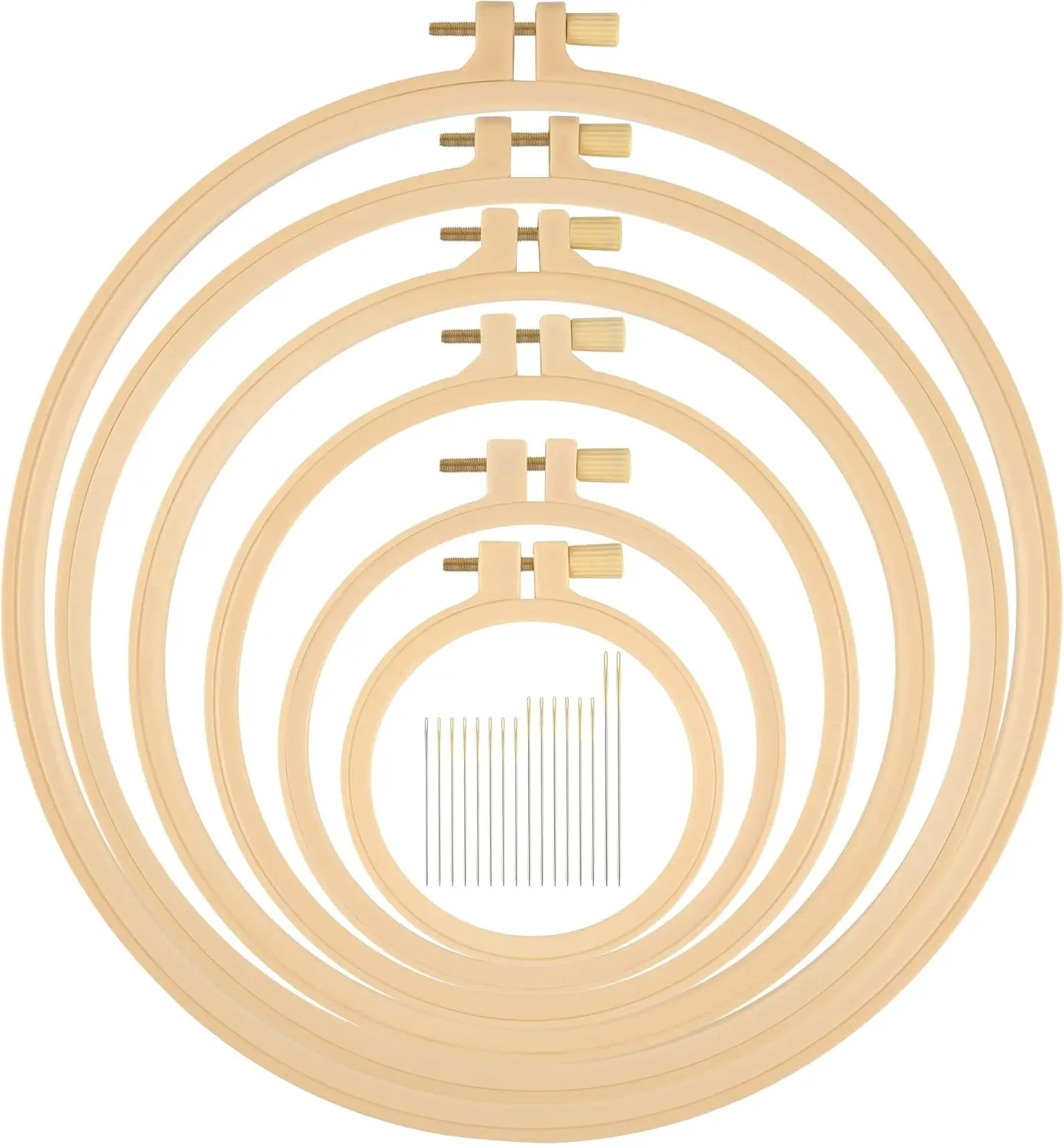 6 Pcs Embroidery Hoop Set with 16 Needles – Plastic Cross Stitch Hoops & Frames (3.6"–10.7") | Small Round Embroidery Hoops for DIY Craft, Sewing & Needlework