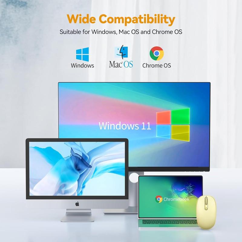 X-MUP05  Wireless Mouse, 2.4G Quiet Computer Mouse with USB Receiver, 4 Buttons Portable Cordless Mice for Chromebook, Laptop, PC, Mac, 800/1200/1600 DPI - Yellow