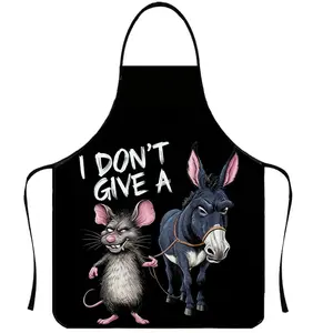 Funny "I Don't Care" Mouse and Donkey Graphic Polyester Apron, 1 Count Unisex Cooking Apron, Christmas Gift, Winter Apron for Women,Thanksgiving Gift,Nails Design Tool, Nail Tech