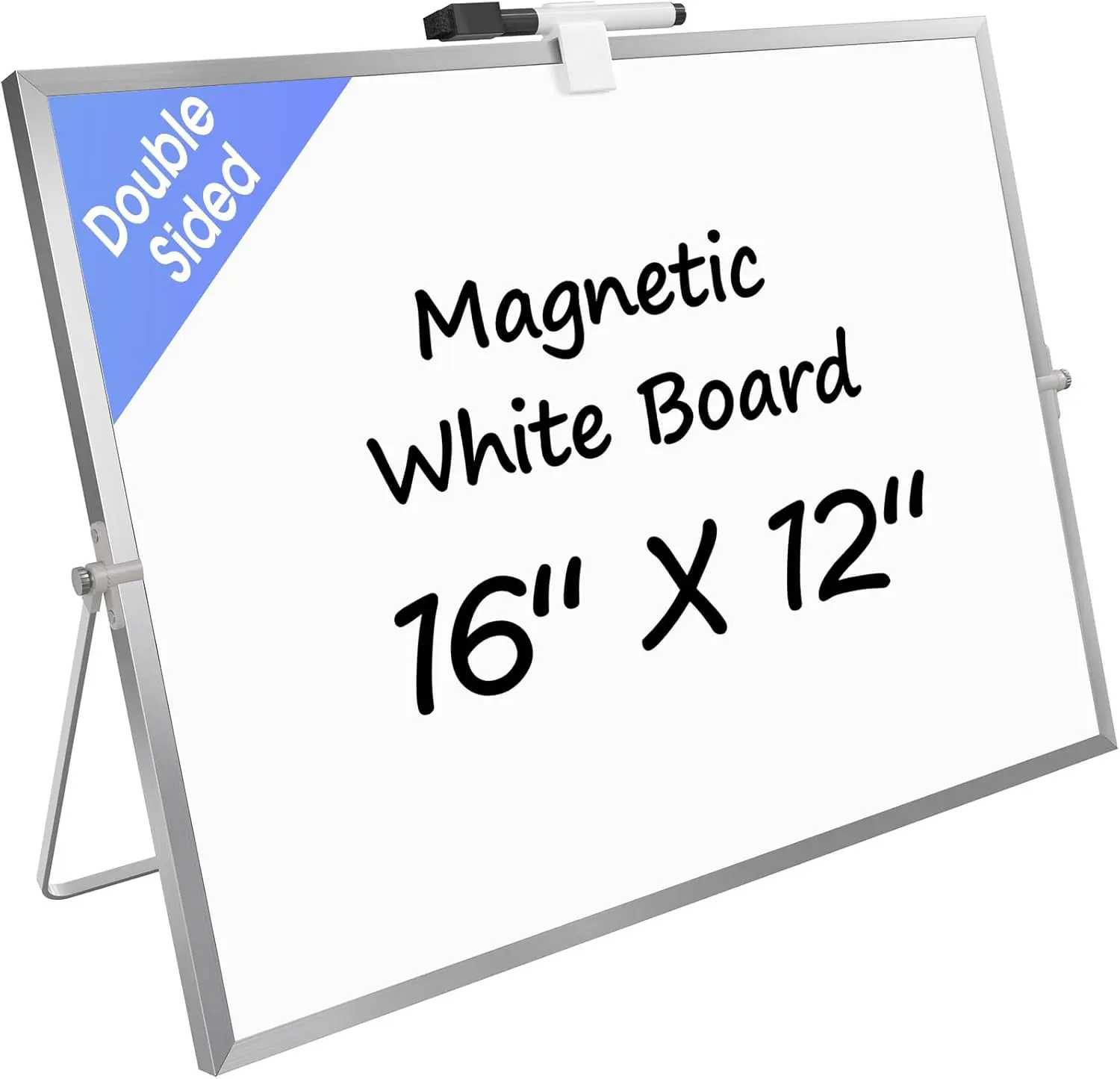 MaxGear 16"x12" Adjustable Compact Size Double-Sided Magnetic Dry Erase White Board - Metal Frame, Stand, Stain Resistant Desktop Writing Surface, Versatile for All Needs Indoor Recreation Planning Tool