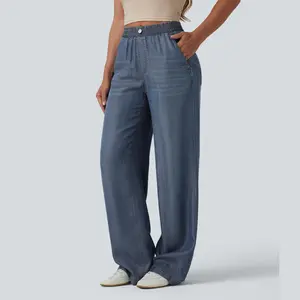 Halara Mid Rise Draped Casual Straight Leg Jeans with Pockets