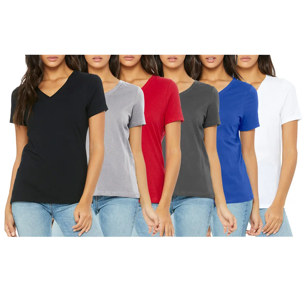 Women's 6-Pack Loose Fit Short Sleeve V-Neck & Crew Neck Classic Tee Summer Top