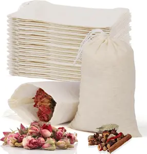 60 Pcs Unbleached Cotton Spice Bags 3x4 In Natural Muslin Drawstring Reusable Tea Bags for Soup Loose Tea Straining Cheese Cloth Herb Sachets