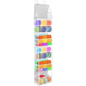 Yarn Storage Organizer with 6 Large Pockets, Clear Knitting Organizer with Over-Door Hooks for Crochet Lovers, Holder for Knitting , Crochet Hooks, Yarn Balls