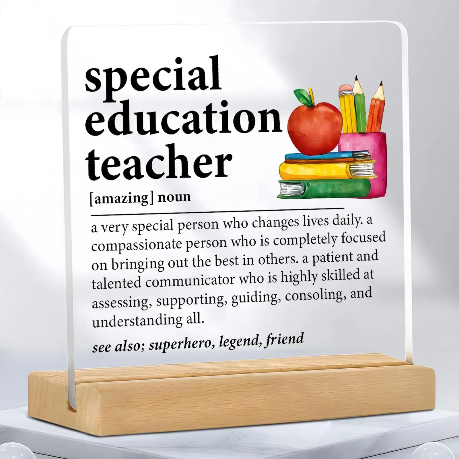 Special Education Teacher Definition Clear Acrylic Plaque Sign, Creative Desktop Ornament, Teacher Appreciation Gift, Home Decor for Living Room Bedroom, Indoor Home Decoration