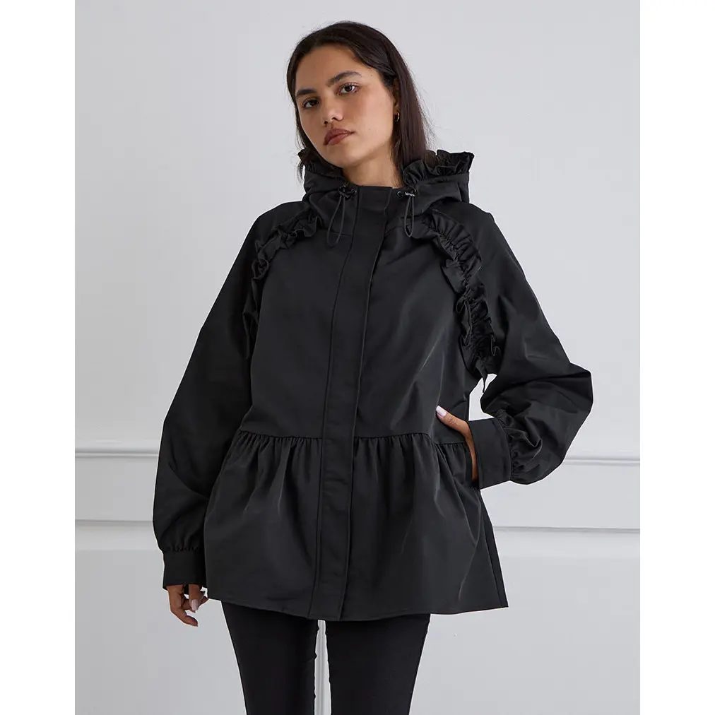 Malcari Peplum Nylon Jacket in Black