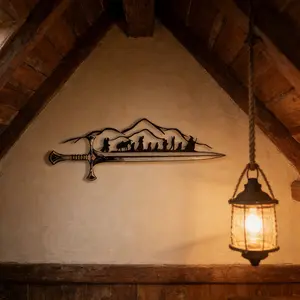 1 piece of "One Ring King" metal wall art - vintage wire silhouette mural, Frodo and Sam, fantasy home decoration, suitable for LOTR fans, Christmas gifts, Middle earth enthusiasts, western wall art