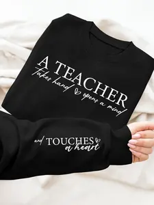 Women's Letter Print Round Neck Sweatshirt, Casual Long Sleeve Pullover for Fall & Winter, Women's Clothes for Daily Wear