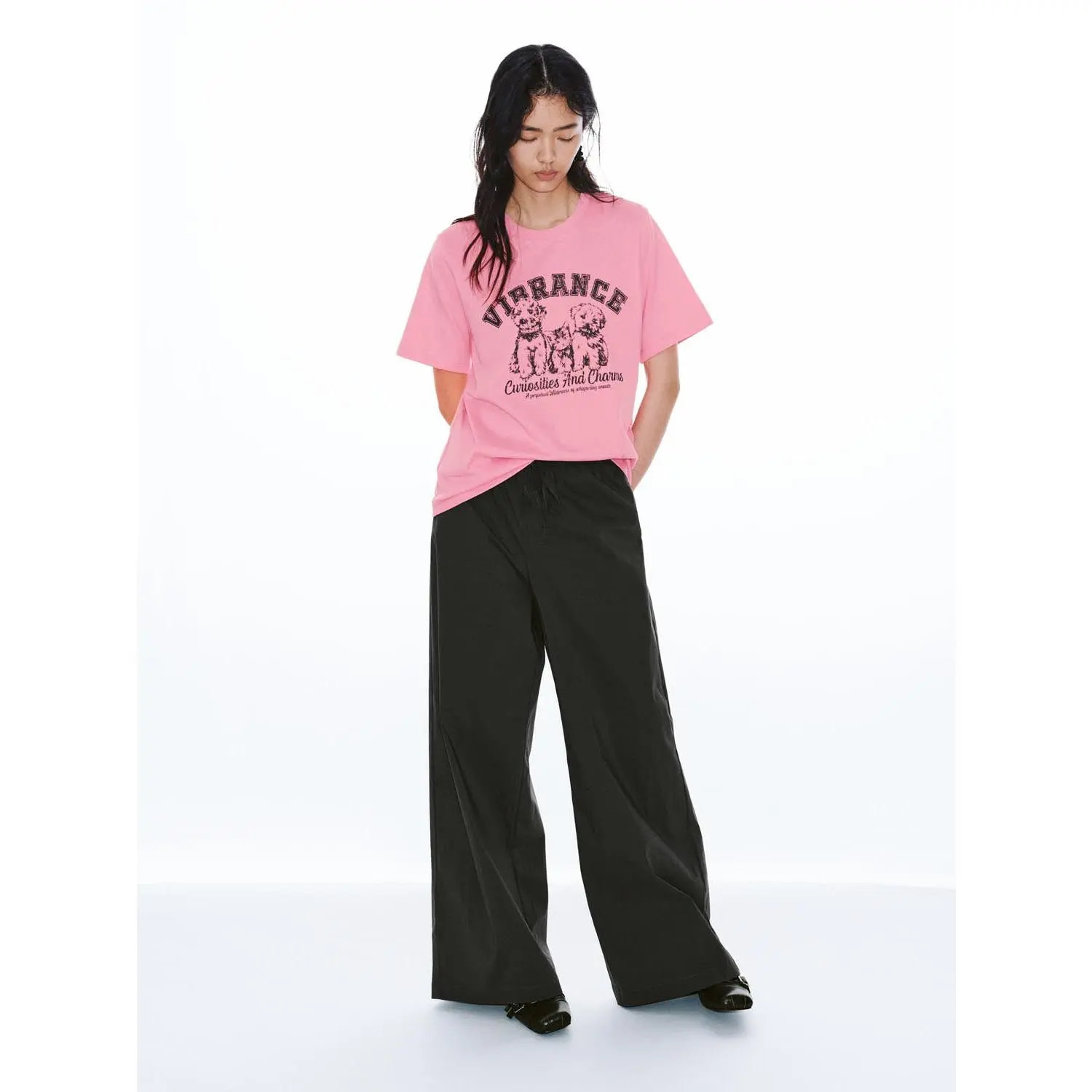 URBAN REVIVO Women's Casual Thin Cotton Blend Fabric Pants - Hip, Drawstring Pull-On Waist, Baggy Wide Leg, Loose Fit Fold-Over Pants