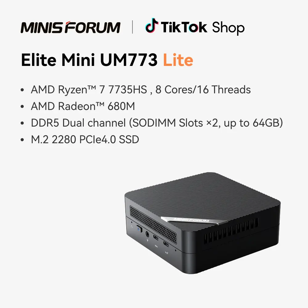 MINISFORUM Venus Series UM773 Lite Mini PC AMD Ryzen 7 7735HS Micro PC, DDR5 32G RAM + 1T PCIe SSD, 2X HDMI(4K), 1x USB4(8K) Triple Outputs, AMD Radeon 680M Graphics Small Form Factor BackToSchool