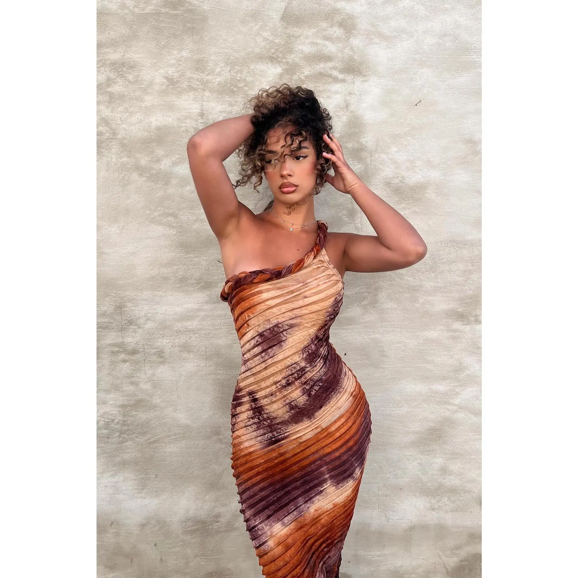 Maylee Textured Maxi Dress - Brown Combo