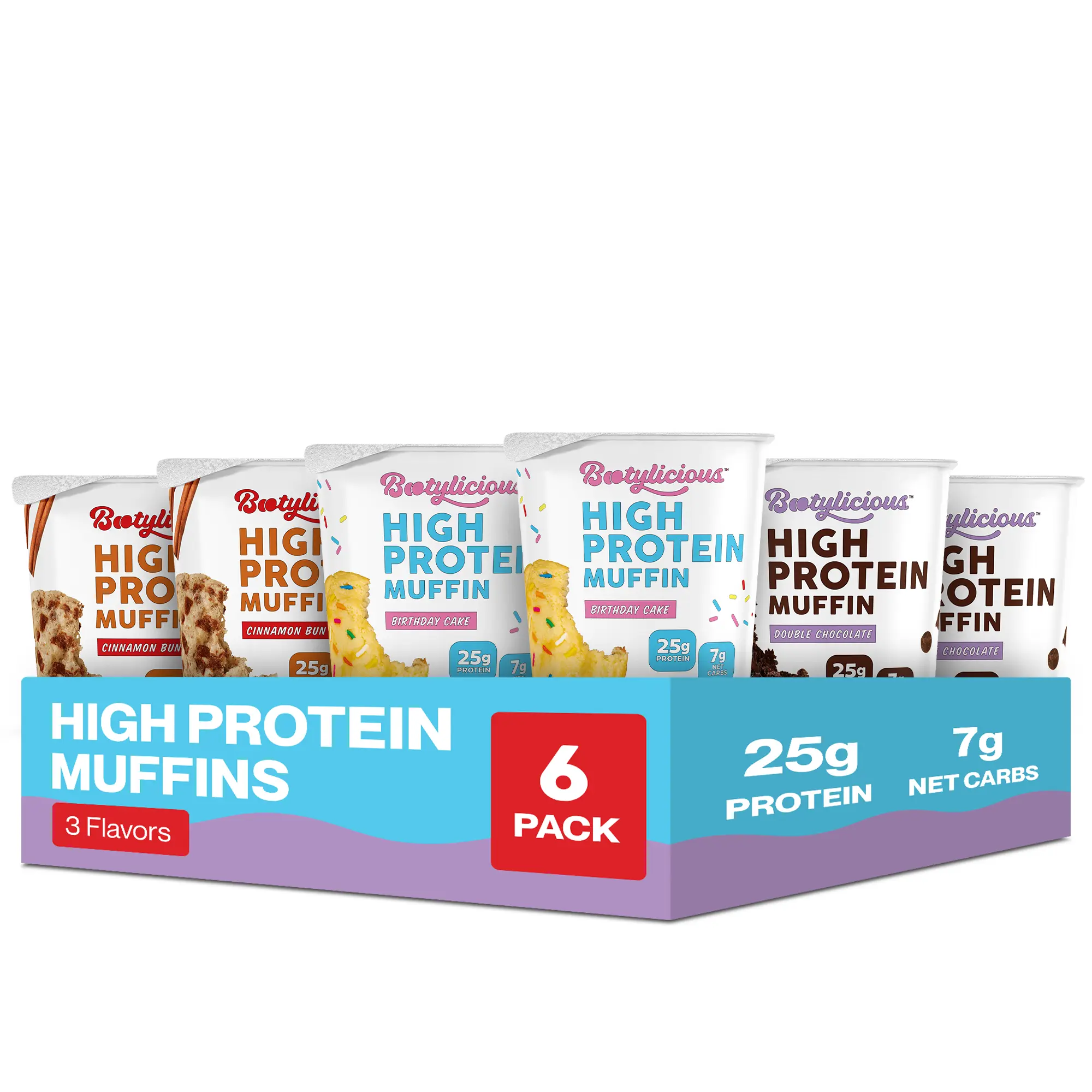 Bootylicious High Protein Muffins, Best Sellers Variety 6 Pack, 25g Protein, 7g Net Carbs