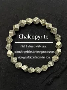 Pyrite and Chalcopyrite Wealth Bracelet, Handmade Irregular Cut Natural Stone, Unisex Protective Energy Jewelry, High-Quality Stackable Bracelet