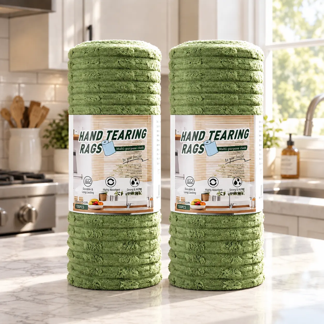 Reusable Household Cleaning Cloth Set - 2 Packs, 10A Grade, 10x10 in, Tearable, Lint-Free, Wet-Dry Dual-Use, Non-Striped, Scratch-Free, Durable, Reusable Waterproof Liquid Absorption Cleaning Cloths for Kitchens/Bathrooms, Glasses