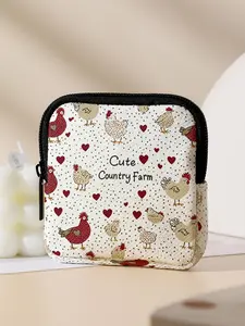Chicken Pattern Printed Coin Wallet, Multifunctional Storage Bag, Durable Polyester, Digital Printing, Key Card Holder, Ideal Gift