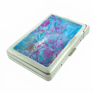 Blue Watercolor Damask Design Metal Case with Built in Lighter