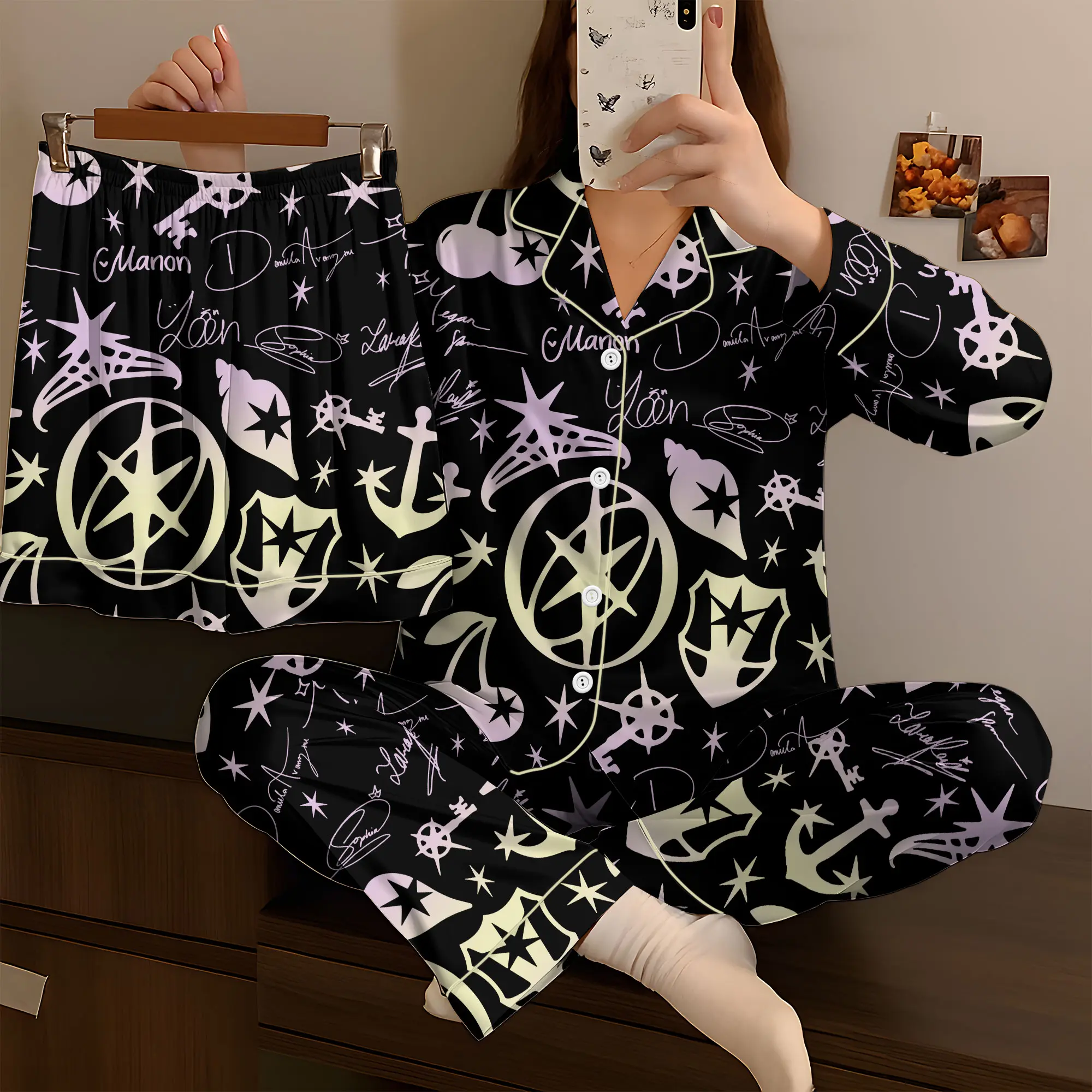 Pajama Retro Katseye Vintage Set - Katseye Beautiful Chaos, Gnarly & Soft is Strong Kpop Pajama Design - Gabriela Hoodie Style Sleepwear