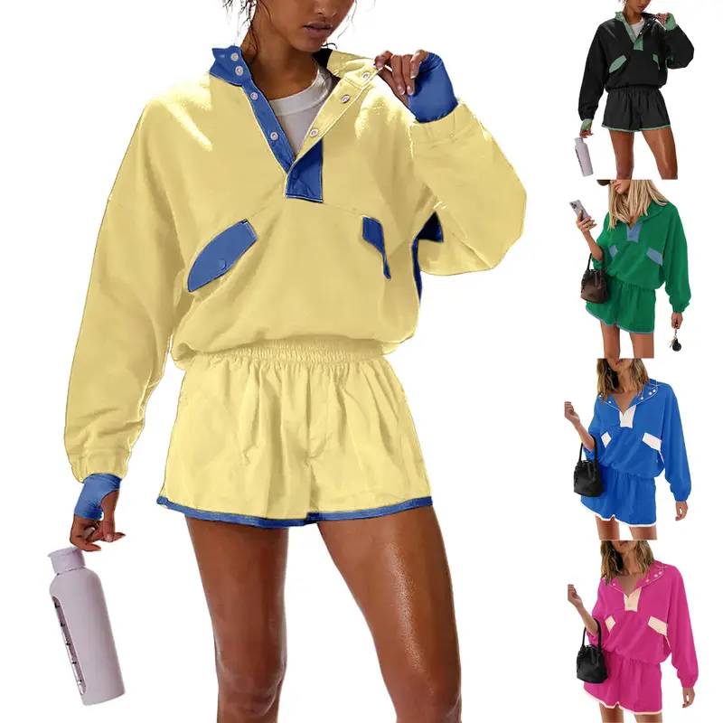 SCUSTY Women's Two Piece Short Sets Summer Lounge Sweatsuits Long Sleeve Outfits Travel Tracksuit with Pocket Summer 2 Piece Matching Sets