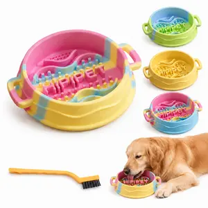 slow feed dog bowl double ear handles silicone slow feed bowl nonslip waterproof anti choke licking dog bowl interactive enrichment feeder for energetic dogs
