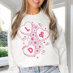 Labor & Delivery Nurse Valentine Sweatshirt, L&D Nurse Valentine Gift, Nurse Valentine Crewneck, Group Matching Team Apparel, Gift For Men And Women, Classic Cotton Full Color Sweatshirt