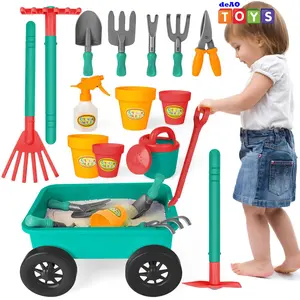 deAO Springtok Garden Wagon Wheelbarrow and Gardening Tools Play Set includes 10 Springtok Accessories and 4 Springtok Plant Pots,Great Outdoor Toys gardening set