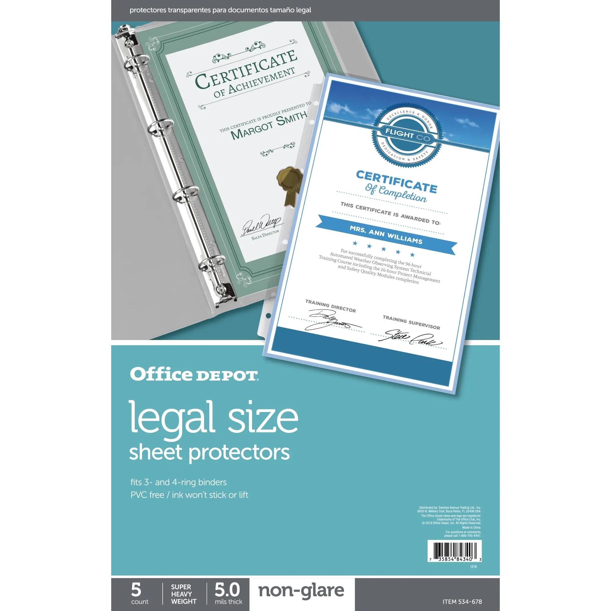 Office Depot Legal Sheet Protectors, Heavyweight, 8 1/2in. x 14in., Non-Glare, Clear, Box Of 5, 534678