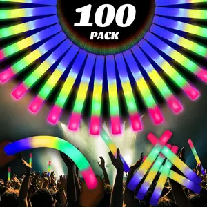 100 count 18.5 inch  Glow Sticks Bulk, 4 Color LED Light  Sticks, Glow In The Dark  Supplies, 3 Modes Colorful Flashing for Birthday Wedding Easter Halloween Christmas